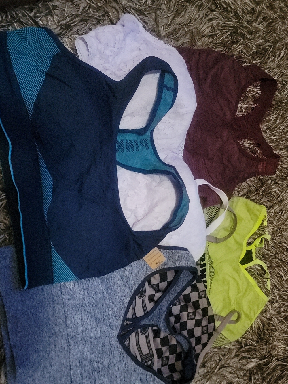 Pink VS Sports Bras Bundle - Navy, Teal, White, Burgundy, Neon Yellow, Gray